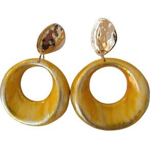 Fashion Jewelry Pierced Gold Tone Drop Hoop Earrings in Yellow Golden Color